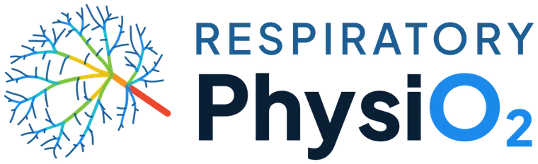 The new Respiratory PhysiO2 logo: a simplified lung tree beside the name in navy and blue lettering