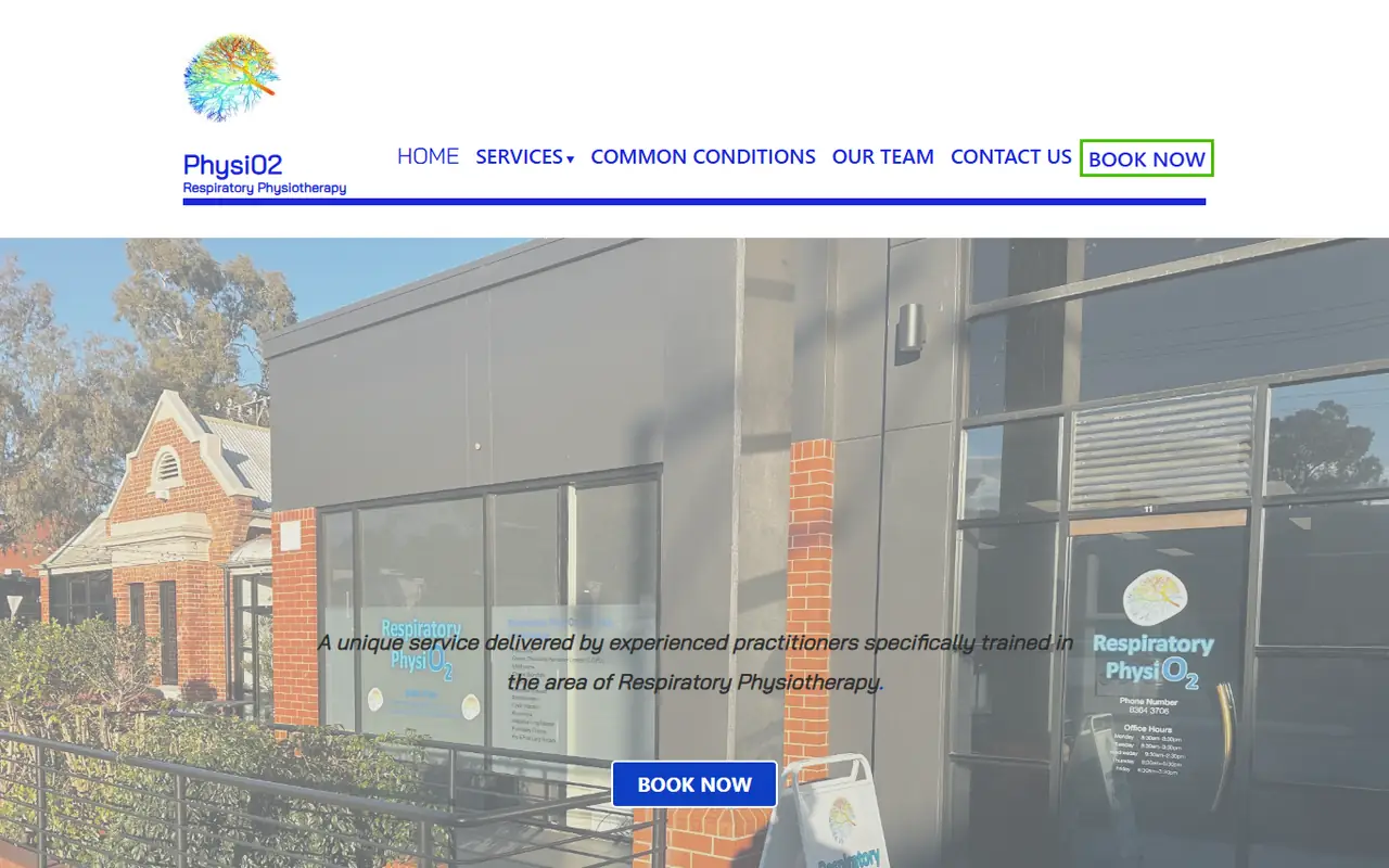 The old Respiratory PhysiO2 home page on a desktop screen